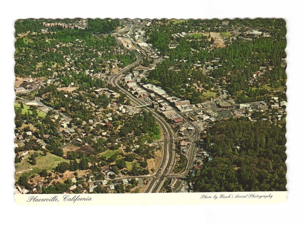 Placerville CA aerial view vintage postcard unposted