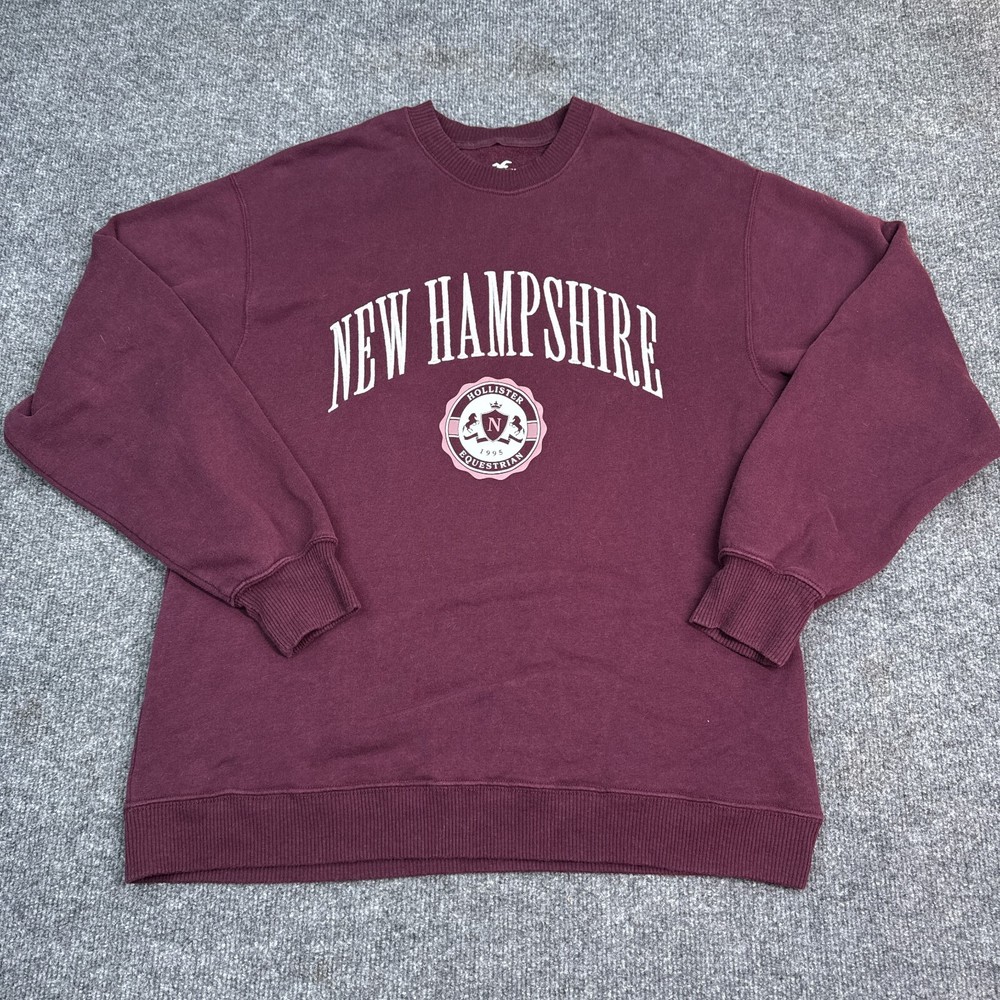 Hollister New Hampshire Sweatshirt Womens Size XS Maroon Red Crew Neck Pullover