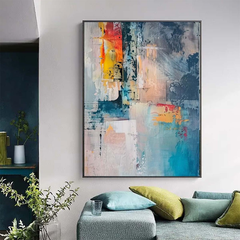 Blue Hand painted Oil Painting on Canvas Wall Art Abstract Living Room