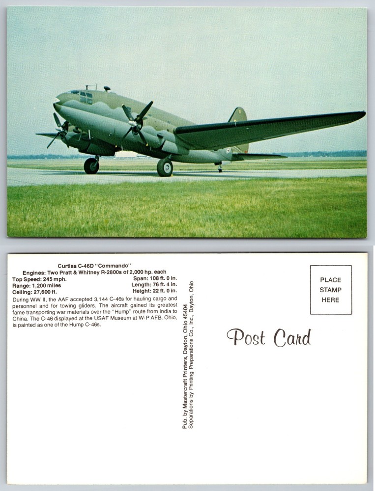 Curtiss C46D Commando Airplane Runway Postcard