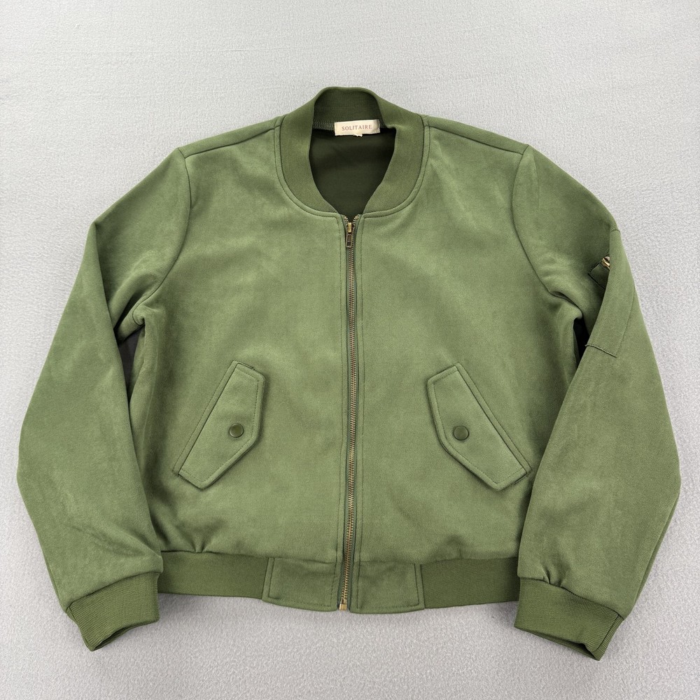 Solitaire Jacket womens Large Bomber green suede zip Anthropologie