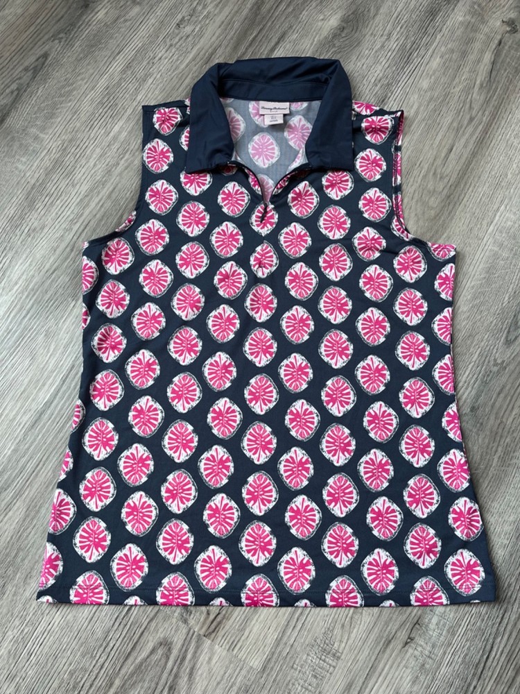 Ladies TOMMY BAHAMA golf Mood Indigo Hot Pink Sleeveless Golf Shirt Polo Large