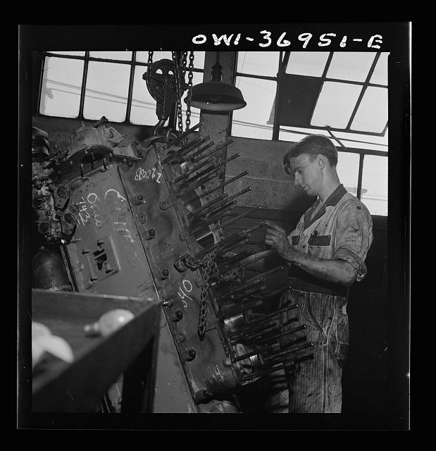 Pittsburgh Pennsylvania 1943 Mechanic Working on Bus Engine in Garage