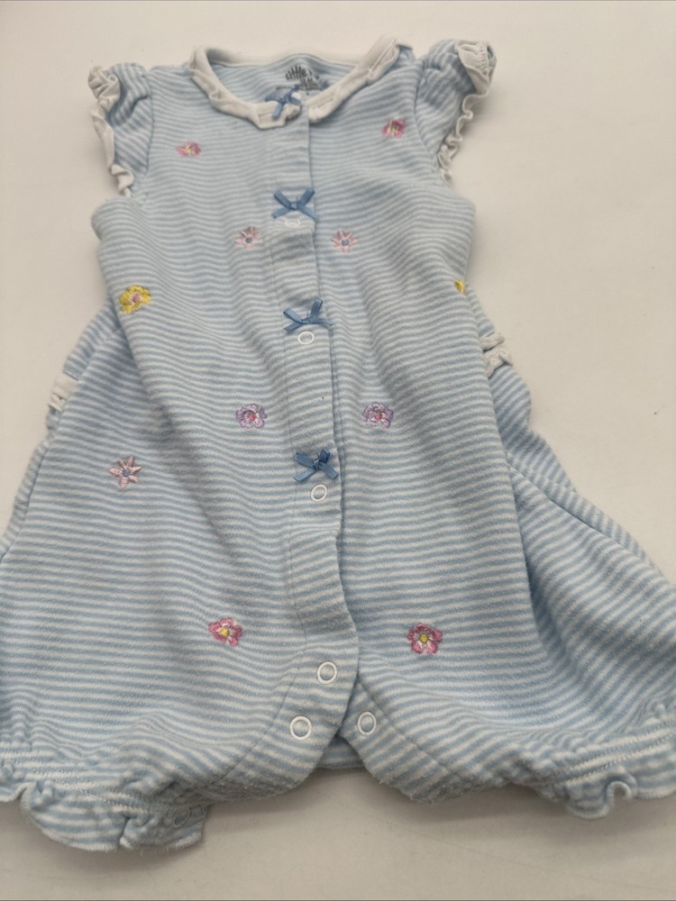 Little Me One Piece Youth Girl 12M Striped Snap Bow Embroidered Flower..#25507