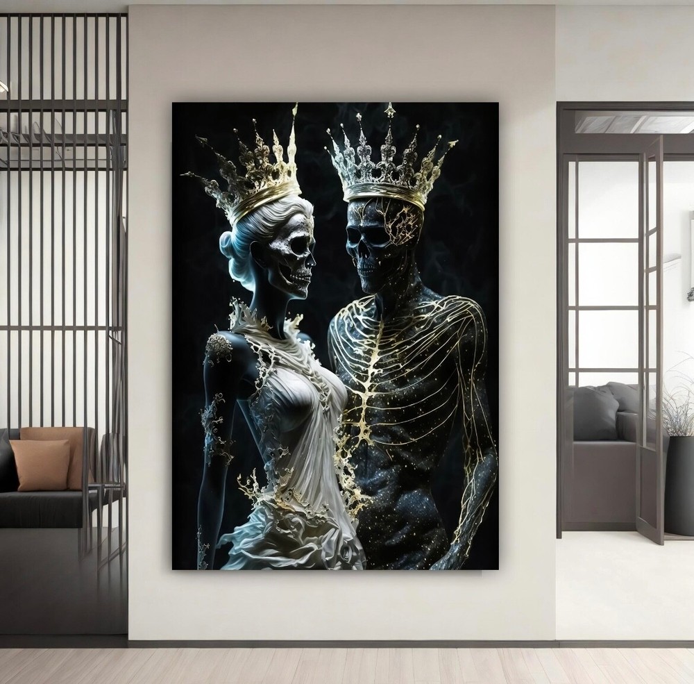 Canvas Wall art Skeleton Lover Kiss Skull Lovers Goth Pop Art  Wall Home decor