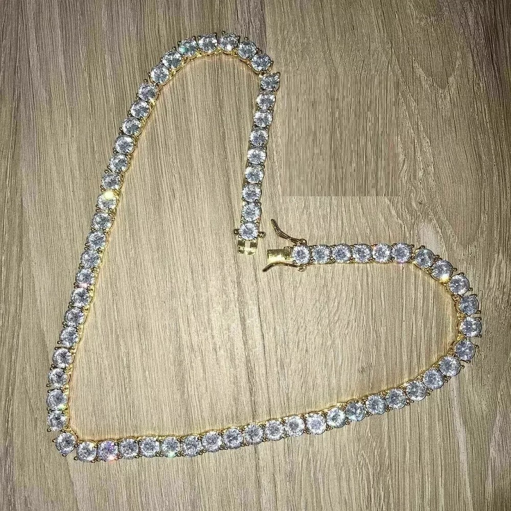 12CT Round Cut Lab Diamond Tennis Necklace 14K Yellow Gold Plated 18 Inch Chain