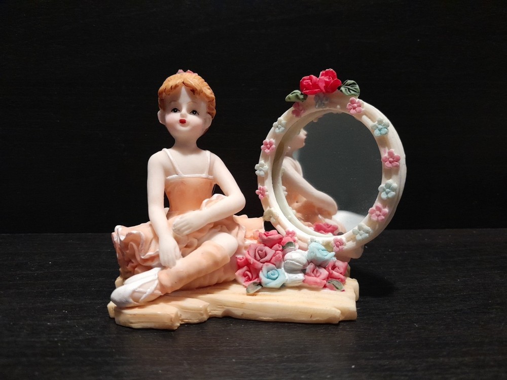 Vintage 3 Floral Resin Ballerina Figurine Sitting on Mirror Base