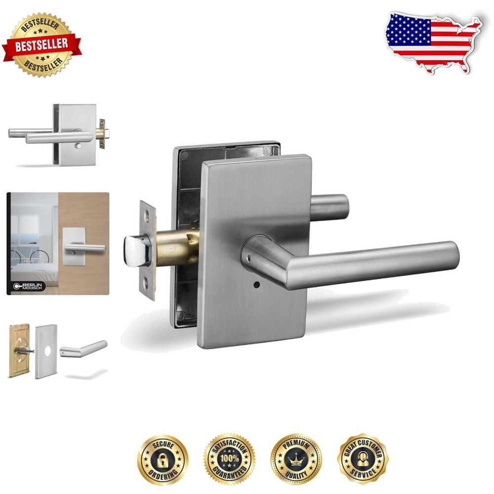 Adjustable Satin Nickel Privacy Door Handle - Reversible for Left or Right Doors