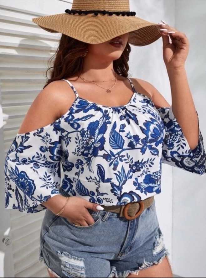 • SHEIN Women’s Floral Print Cold Shoulder Blouse Size 0XL