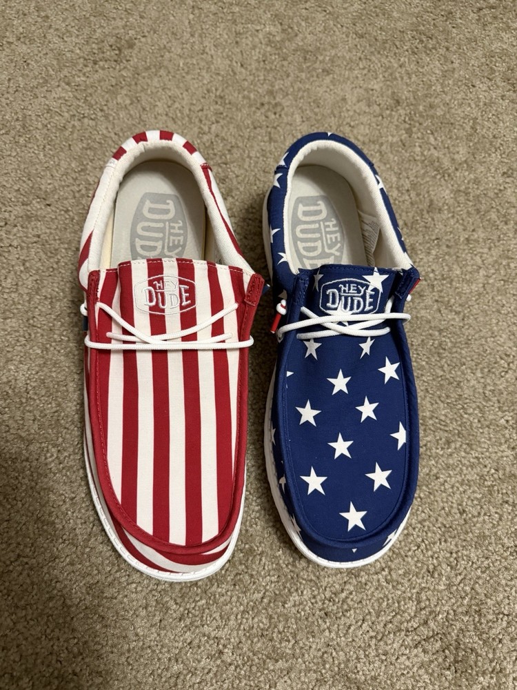 Hey Dude Wally Patriotic Men’s  American Flag Slip-On Casual Shoes New!
