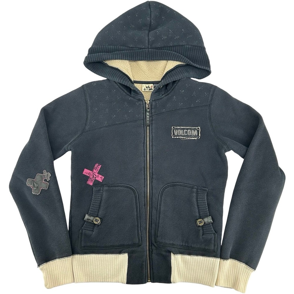 Vintage y2k Womens Navy Blue Volcom Sherpa Lined Full Zip Hoodie Sweatshirt Sz L