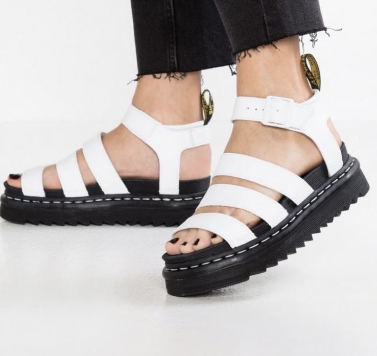 Dr. Martens Blaire Platform White Leather Sandals White Stitch Womens Size US 7