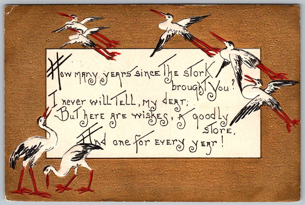 Antique Postcard Auditorium Storks Poem, Circa 1910 Los Angeles, CA 1910s