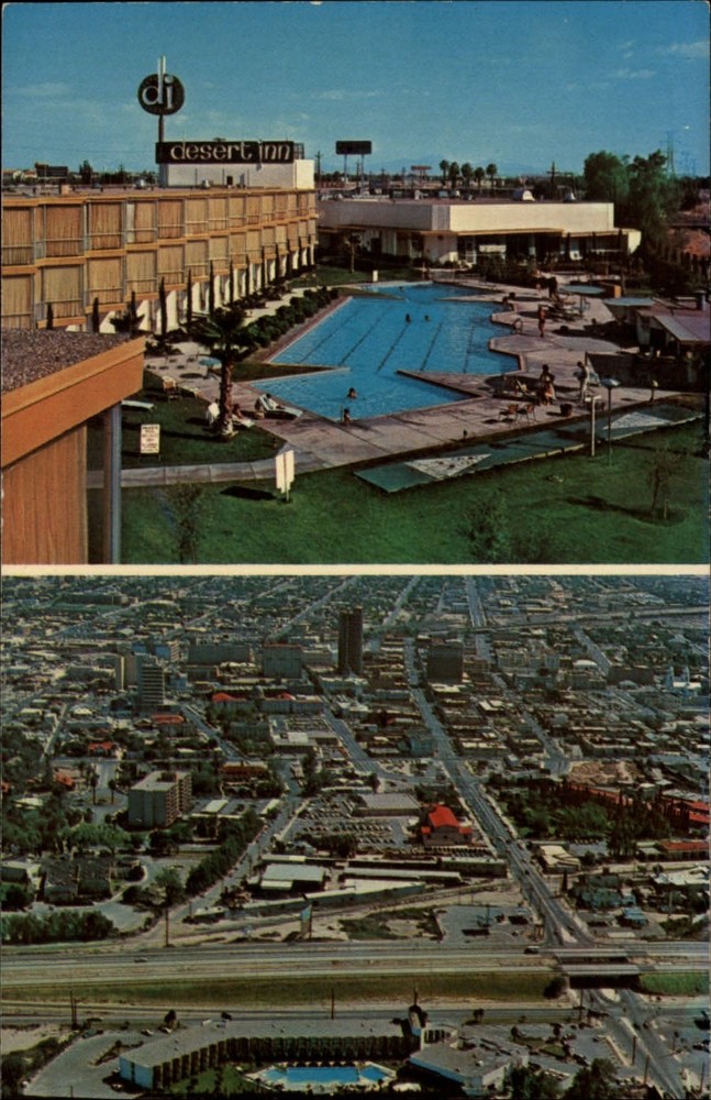Tucson Arizona Desert Inn downtown aerial view swimming pool vintage postcard