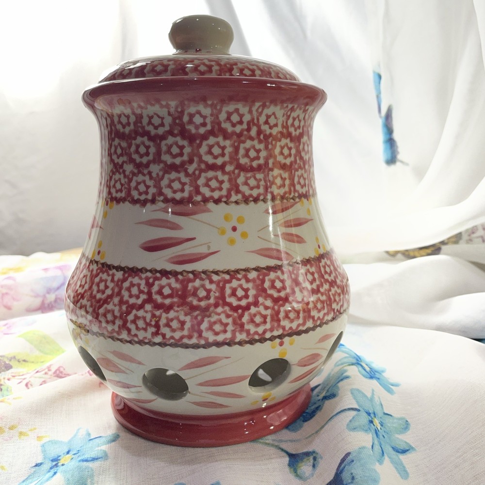 Ceramic Canister With Lid, Temptations By Tarah, Whole World Cranberry Pattern