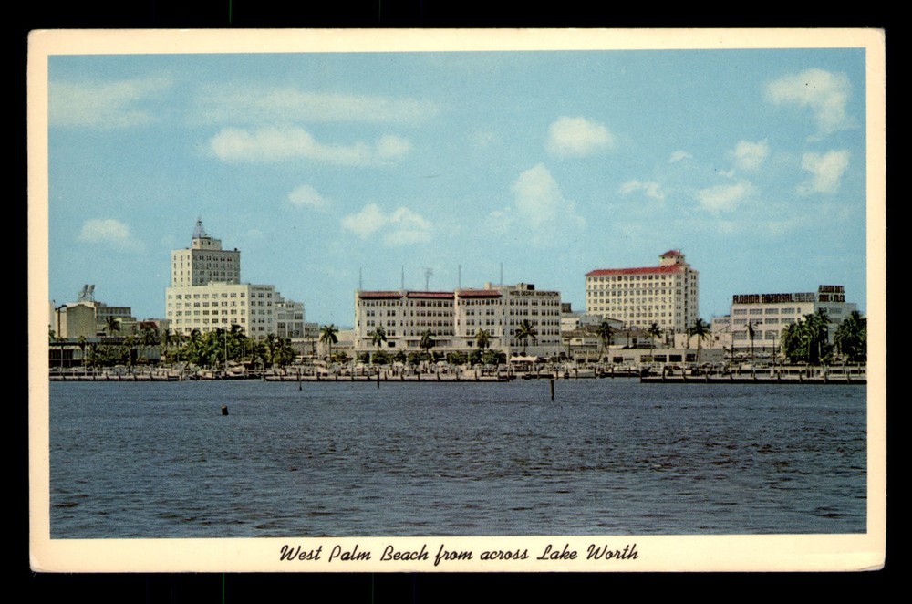 West Palm Beach From Across Lake Worth Florida FL Unp Postcard