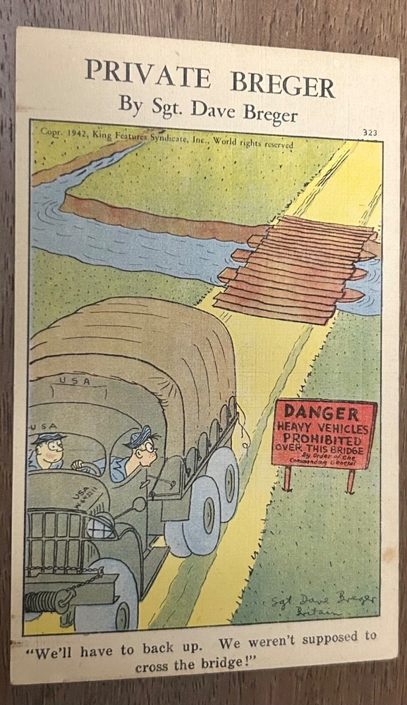 1942 Private Breger Sgt. Dave Breger WWII Comic Postcard #323 Military Truck