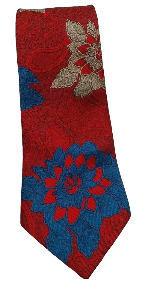 Oscar De La Renta Studio Floral Necktie in Red and Blue