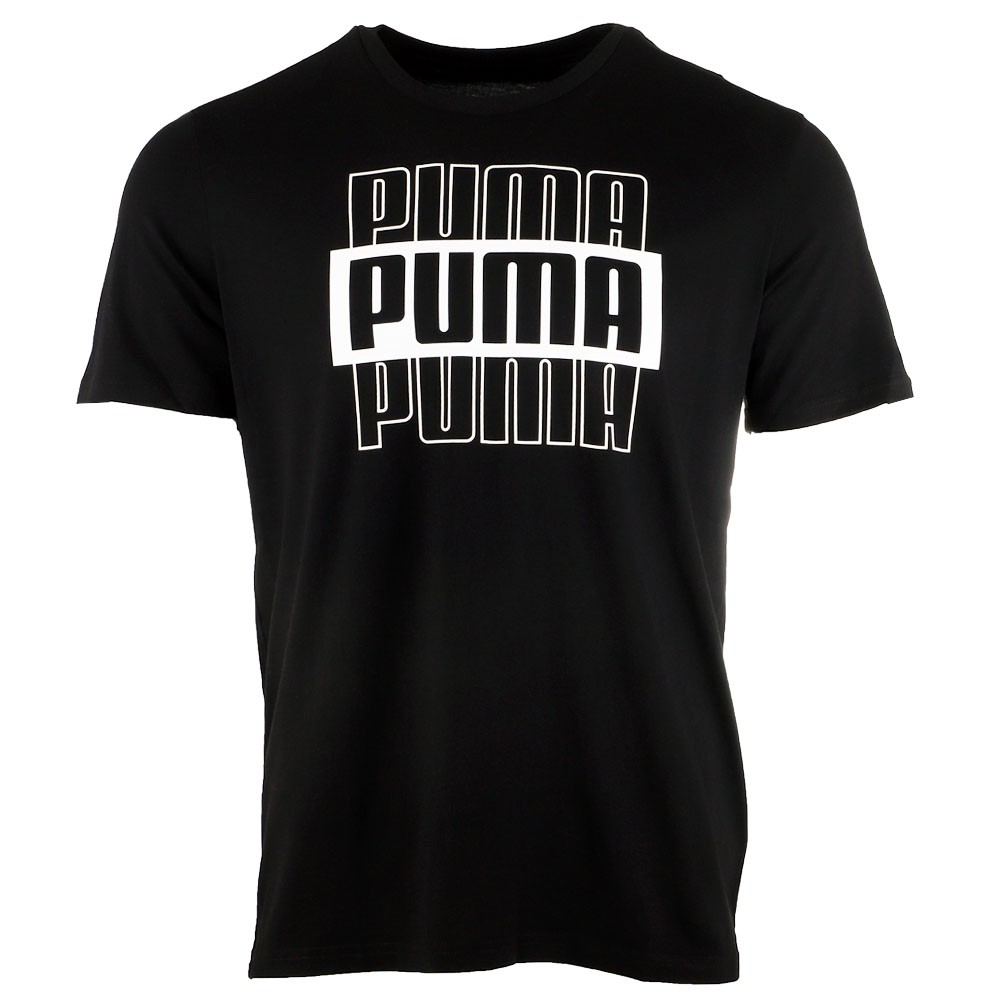 PUMA Triple Threat Logo Crew Neck Short Sleeve T-Shirt Mens Black Casual Tops 84