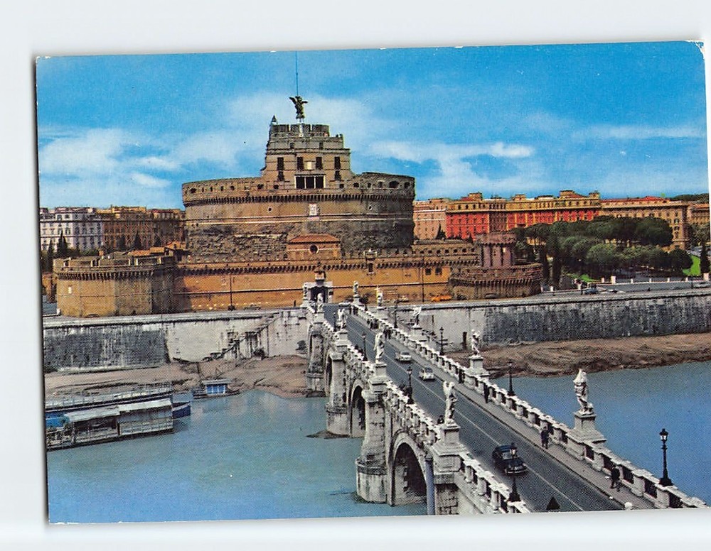 Postcard Sant Angelo Bridge and Castle Rome Italy