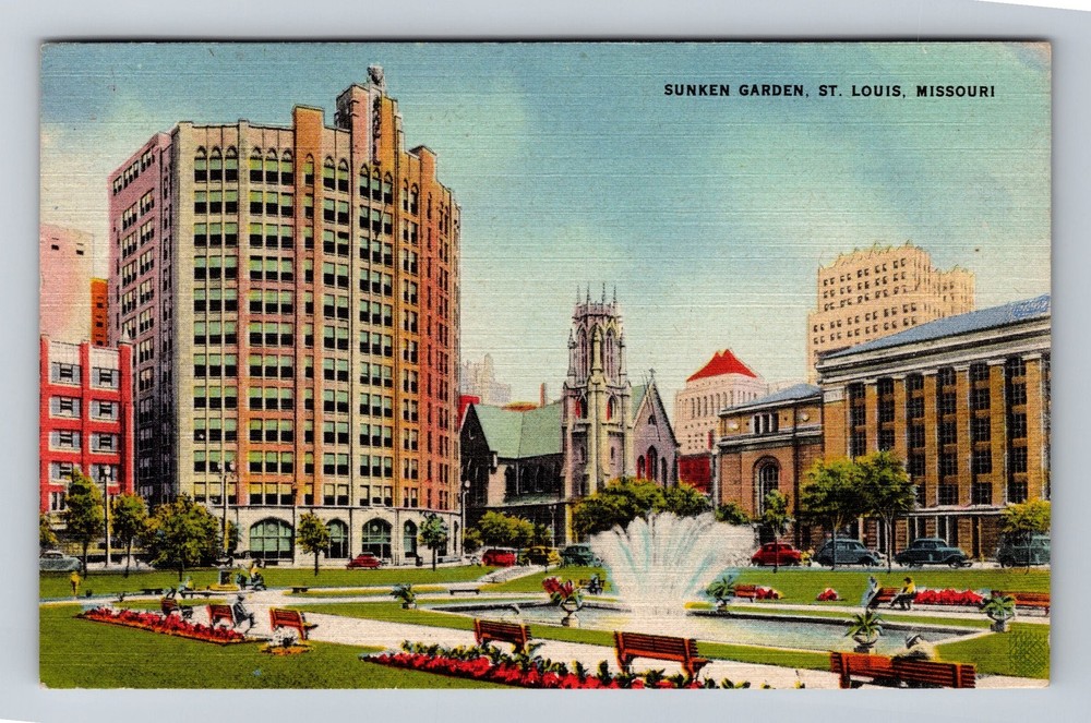St Louis MO-Missouri Sunken Garden Vintage c1946 Postcard Standard Souvenir PC