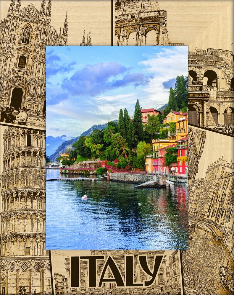 Italy Collage Laser Engraved Wood Picture Frame Portrait (4 x 6)