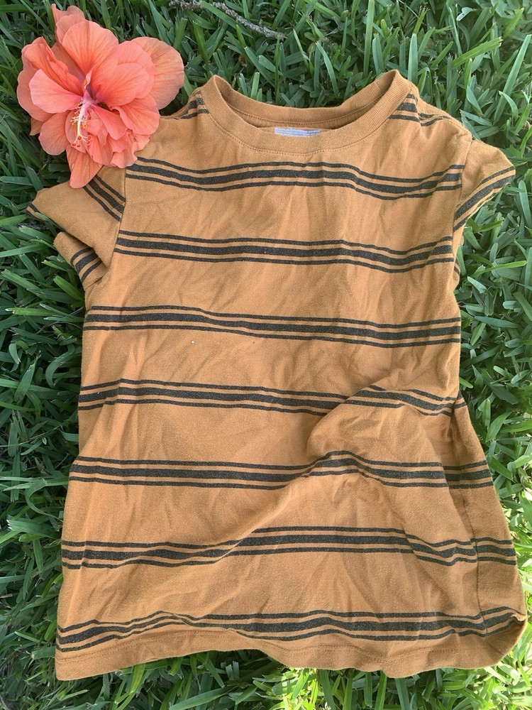 Cat & Jack Boys S (6/7) Brown/Black Striped Crew Neck Short Sleeve T-Shirt