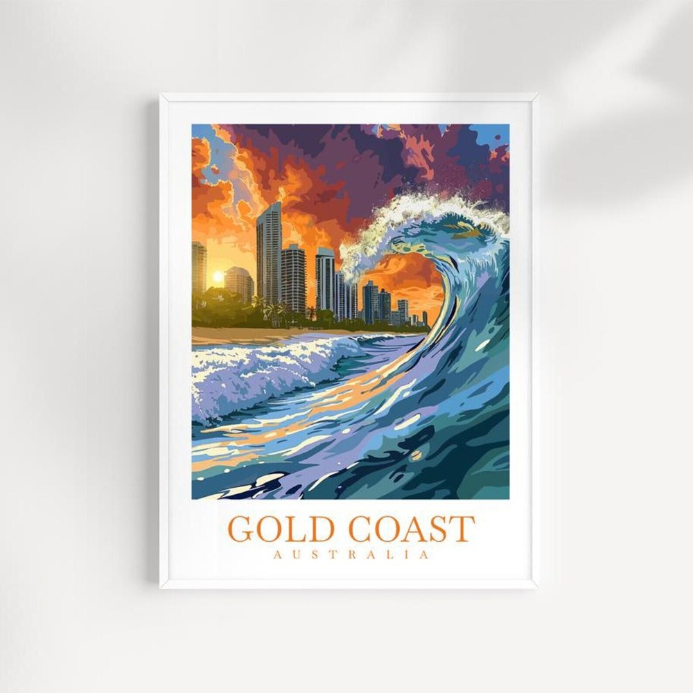 Gold Coast Travel Print Australia Poster Wall Art Gold Coast Home Dcor Gold