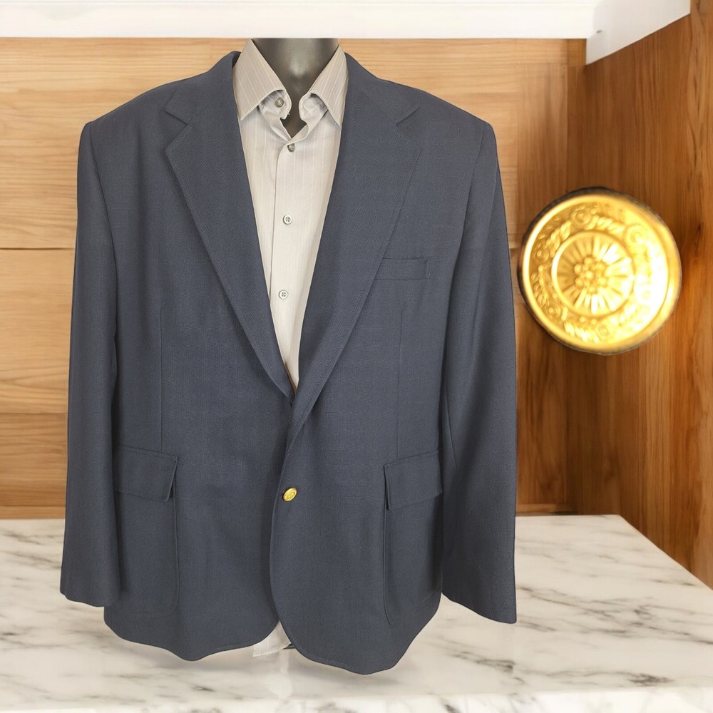 Edwards Sport Coat Blazer Mens 48R Navy Gold Button Vintage