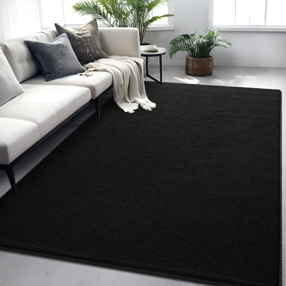 Rugs for Bedroom Living Room, 5x7 ft Black Area Rug, Washable Memory Foam Ind...