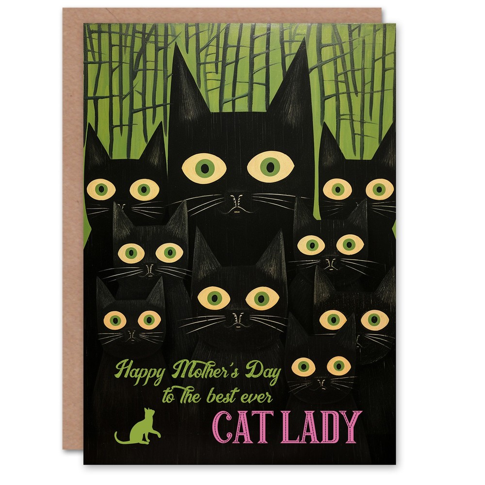 Mother's Day Greeting Card Creepy Fun Best Ever Cat Lady Black Cats For Mum