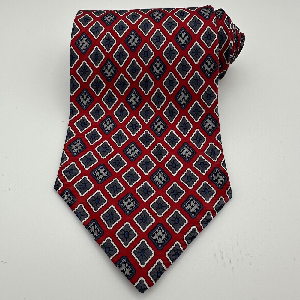 Vintage Monsieur Givenchy Tie Mens One Size Red Navy Geometric Silk Woven