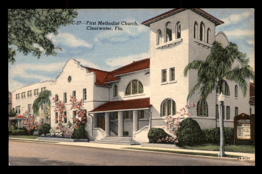 First Methodist Church Clearwater Florida FL Sun News Co Posted Linen Postcard