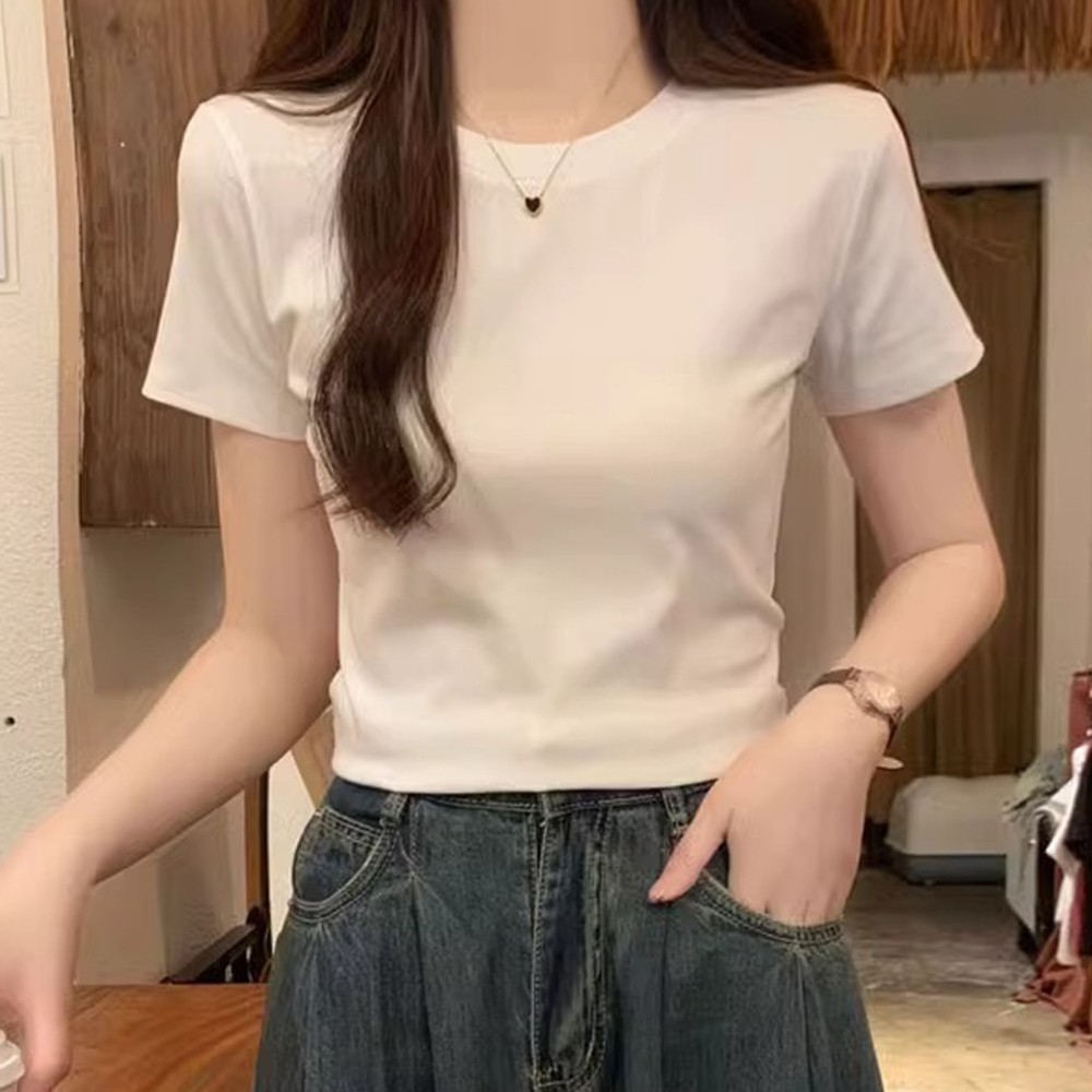 Lightweight and Stylish Women Solid Color Short Sleeve T Shirts for Summer