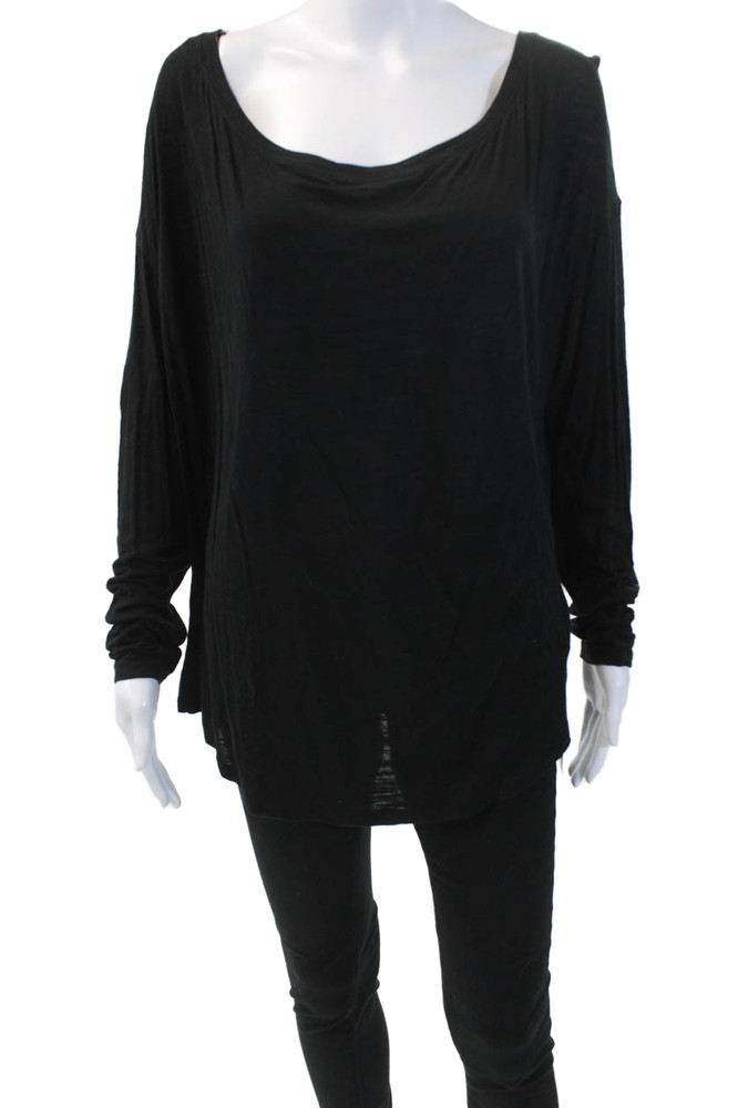 BCBGMAXAZRIA Womens Long Sleeve Scoop Neck Open Back Tee Shirt Black Size LargeFree Shipping in US $100+ Orders | $6.95 Orders Below
