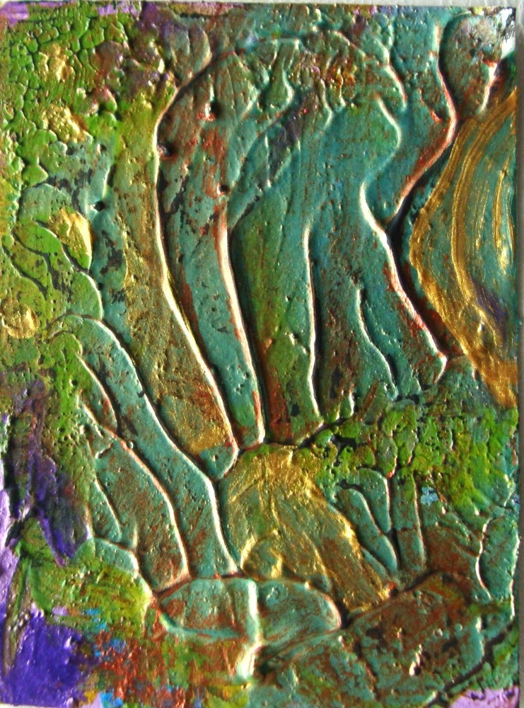 Orig ACEO Fantasy fairy forest Metallic Abstract acrylic painting  Tarrantts #4-image