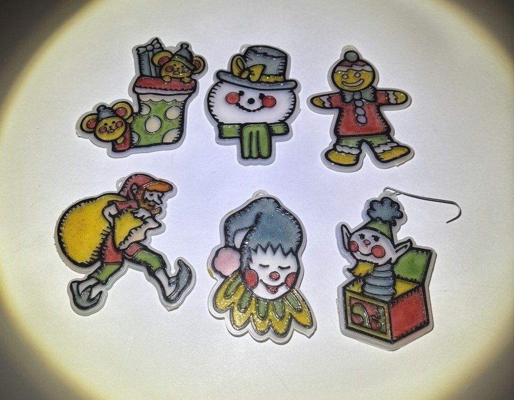 Lot Of 6 Vintage Christmas Stained Glass Sun Catcher Window Ornament Colorful