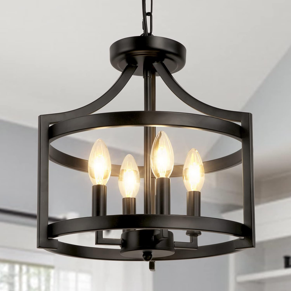 4-Light Modern Farmhouse Chandelier with Convertible Semi-Flush Mount Design