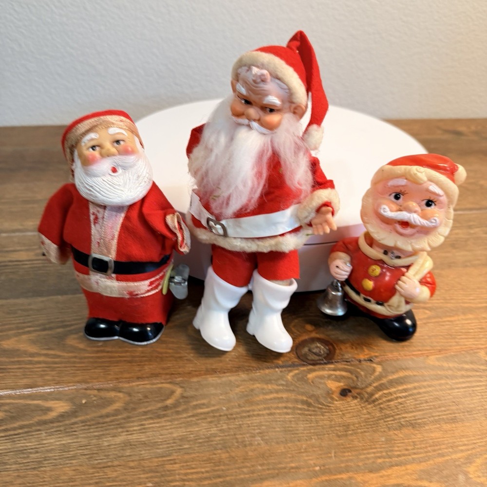 1950s Vintage Lot of 3 Christmas Santa Toy Figurine Decor Made In Japan