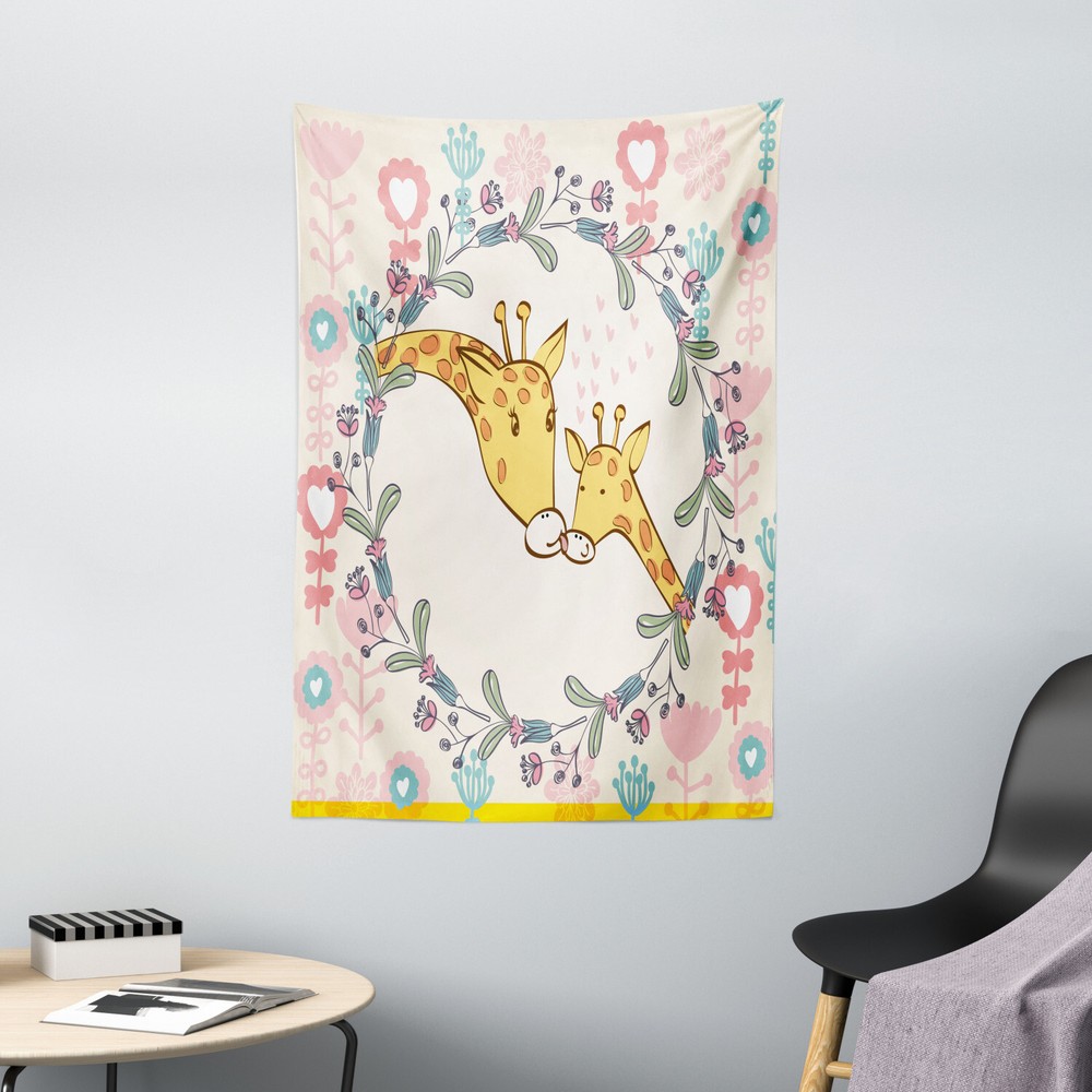 Giraffe Tapestry Cartoon Mom and Kid Print Wall Hanging Decor