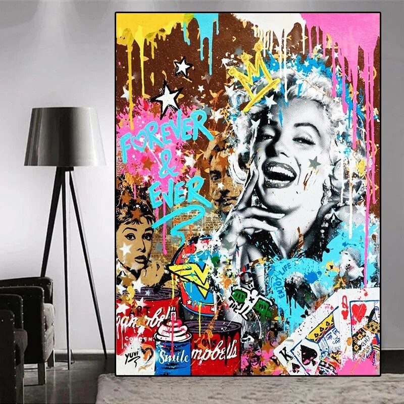 Marilyn Monroe Audrey Hepburn vintage graffiti wall art canvas print poster home decor  