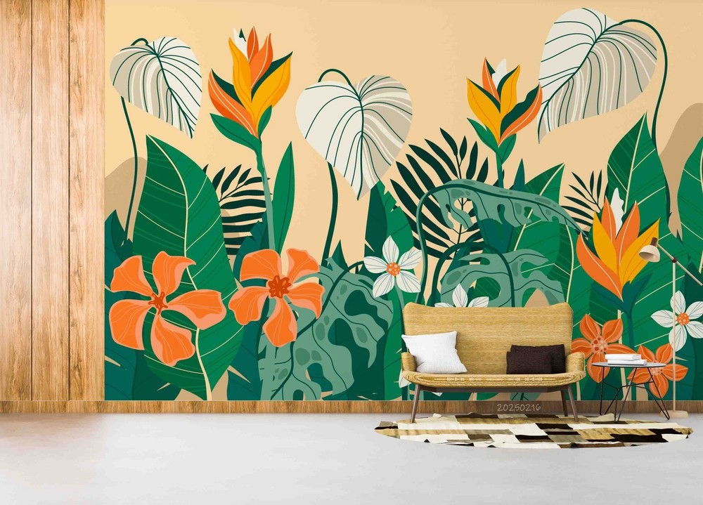 3D Flowers Leaves Plant Illustration Wall Murals Wallpaper Murals Wall Sticker