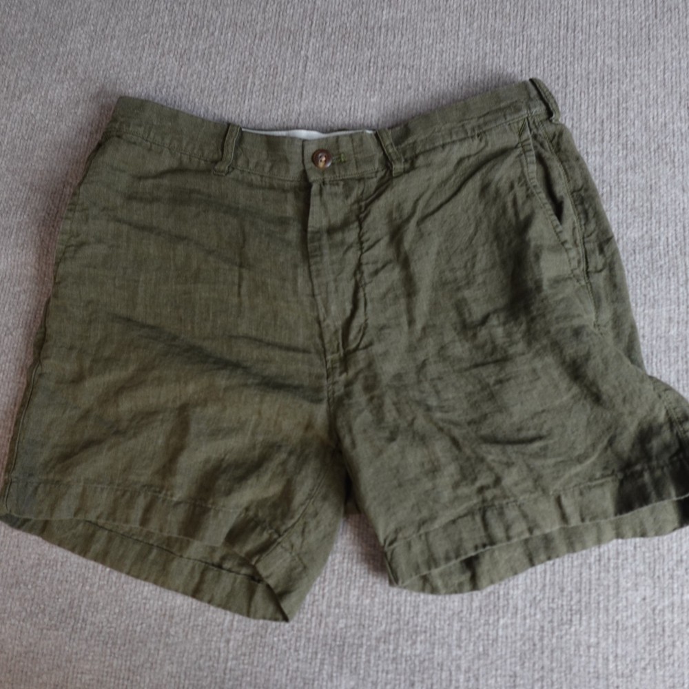 J.Crew Shorts 32 Green Olive Solid Linen 4.5