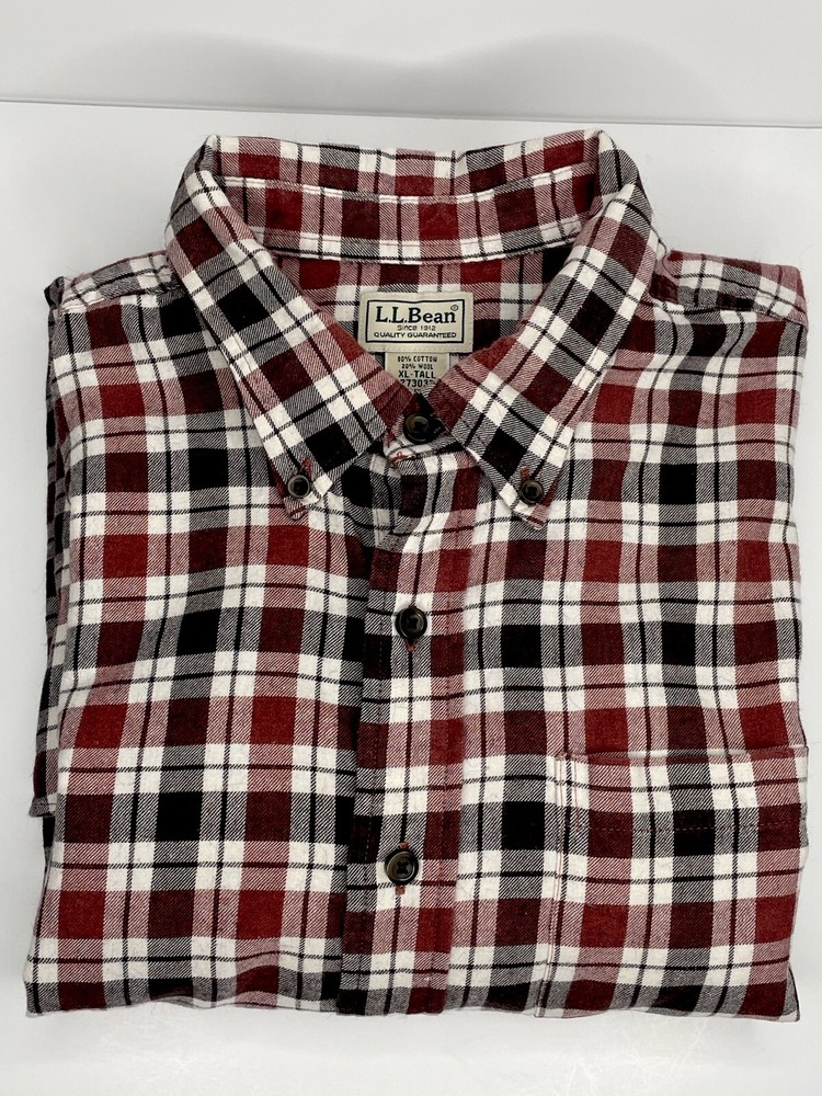 LL Bean Shirt Mens XL Tall Maroon Plaid Long Sleeve Outdoors Camping Hiking