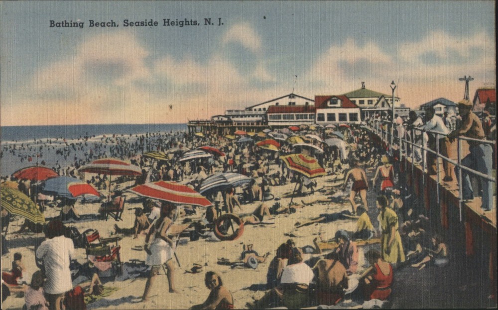 Seaside Heights, New Jersey NJ Bathing Beach, Crowded Shoreline Tichnor Postcard