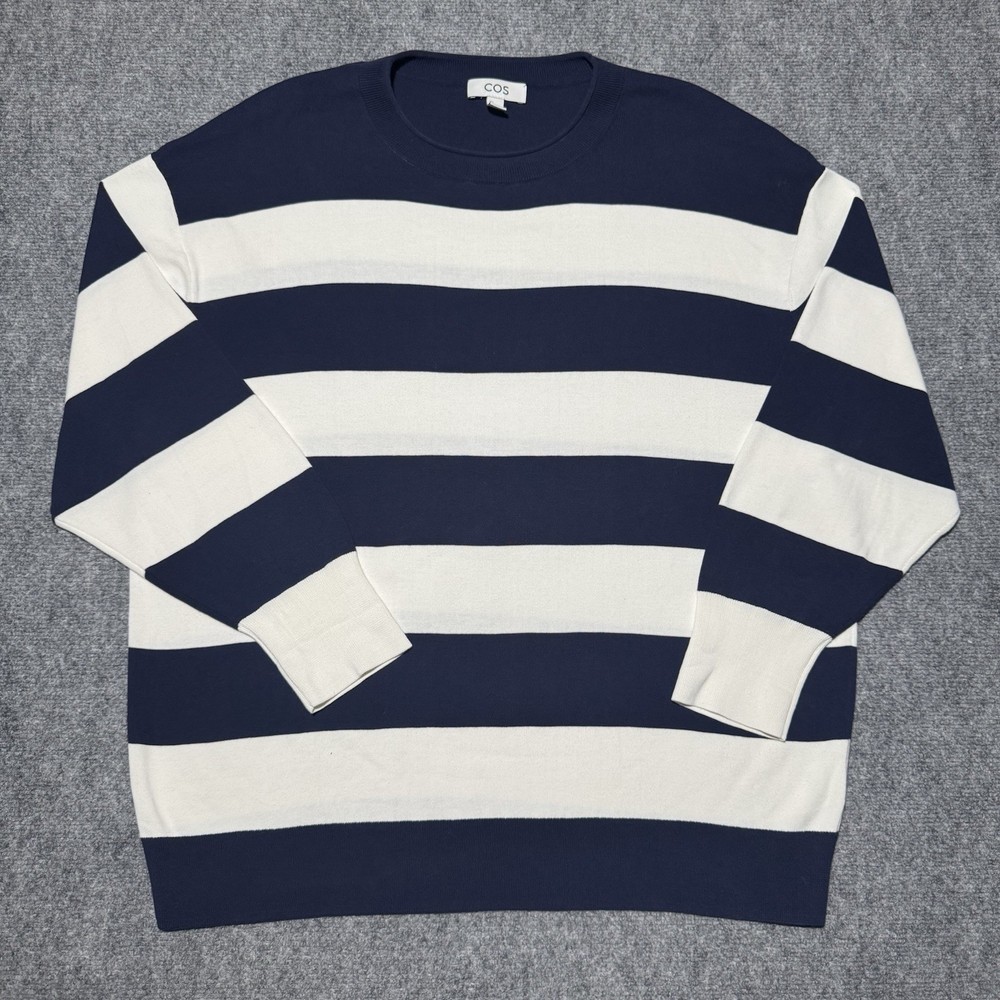 COS Stripe Long Sleeve Cotton Oversized T-Shirt White Navy Women's S