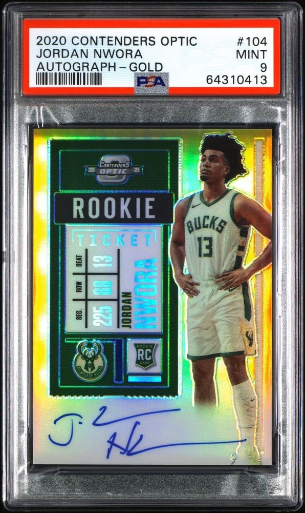 2020-2021 Panini Contenders Optic Jordan Nwora Gold Auto /10 PSA 9 Bucks