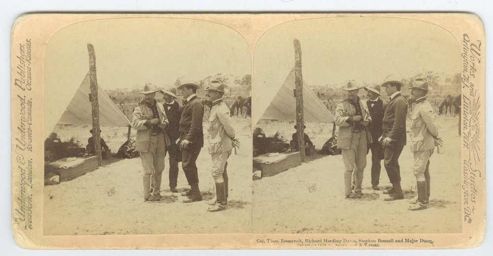 Colonel THEODORE ROOSEVELT & Reporters After Cuba 1898 Stereoview