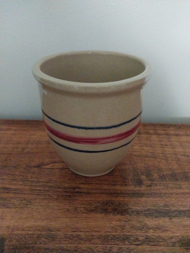 Vintage Roseville Crock: Blue And Red Striped Stoneware Crock RRP Co Pottery