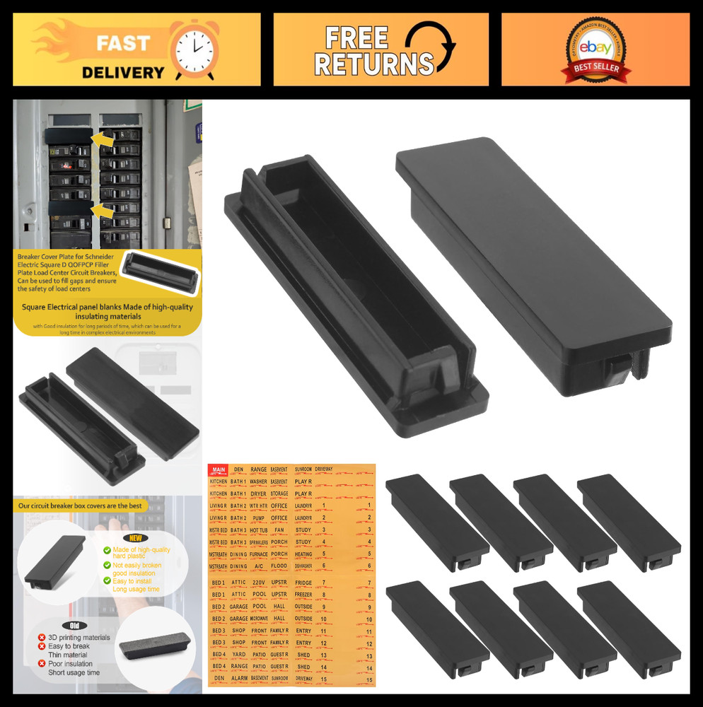 Square D Breaker Filler Plate 10 Pack, 0.7 Inch, Breaker Box Labels Included
